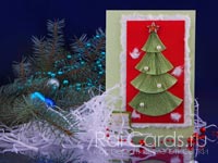 Новогодняя открытка - гофрированная елка. Фото 000.