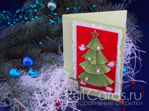 Фото. Новогодняя открытка - гофрированная елка.